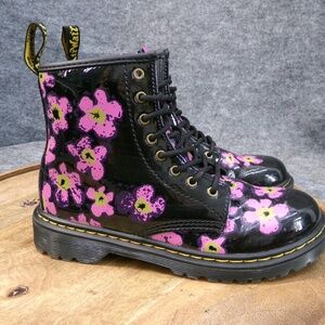 new girls dr martens 1460 JR/youth 3, 4 or 5 black patent leather floral print